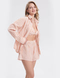 Ladies Stripe Top and Shorts Daily 3PCS Set SKST1704 - SWEETKAMA