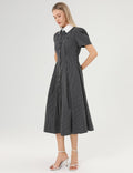 Ladies Striped Belted Short Sleeves Midi Dress SKD355 - SWEETKAMA