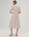 Ladies Striped Belted Short Sleeves Midi Dress SKD355 - SWEETKAMA