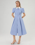 Ladies Striped Belted Short Sleeves Midi Dress SKD355 - SWEETKAMA