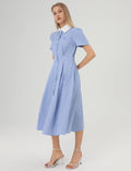 Ladies Striped Belted Short Sleeves Midi Dress SKD355 - SWEETKAMA