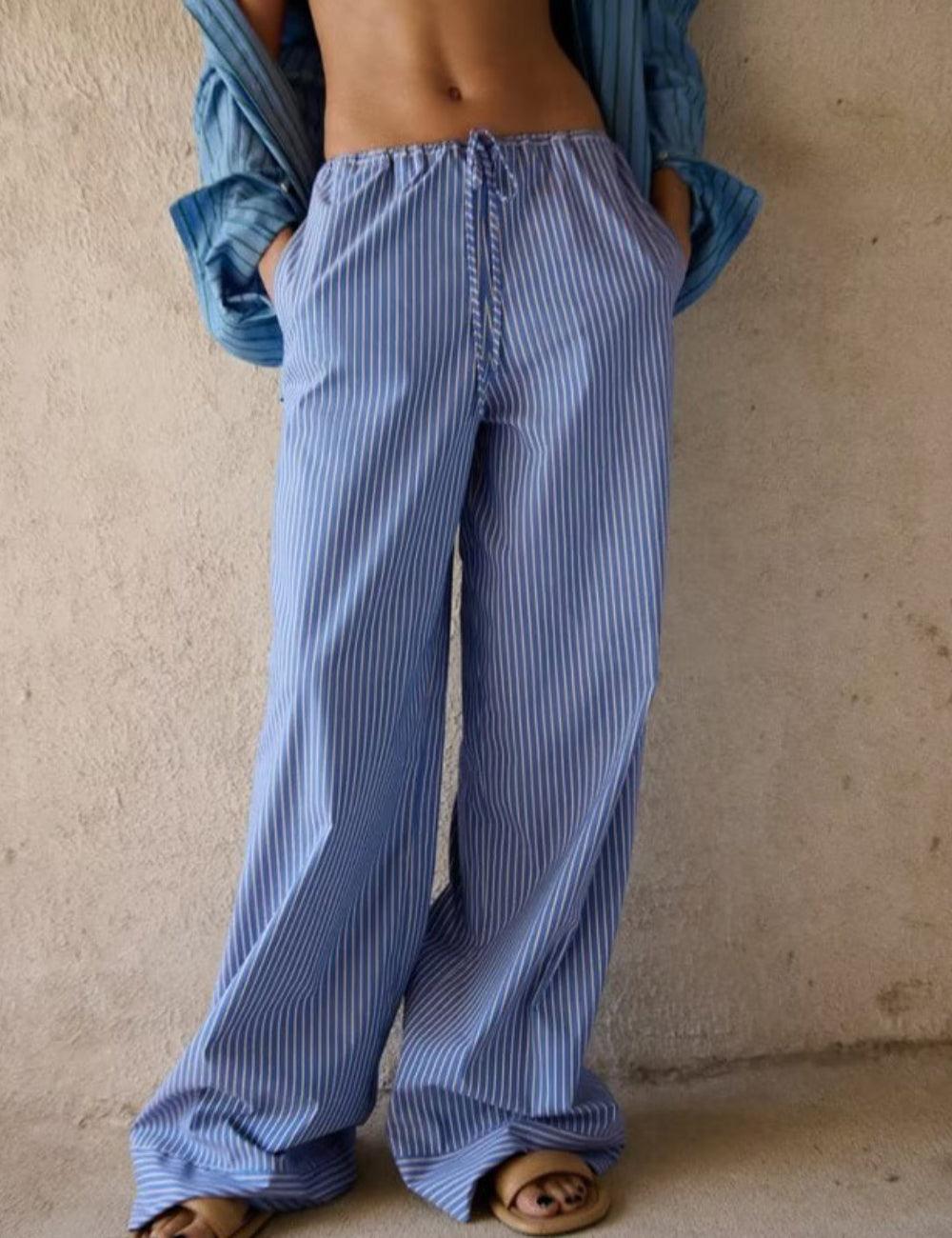 Ladies Striped Casual Straight Leg Pants N-N2119 - SWEETKAMA