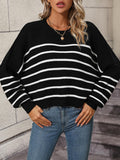 Ladies Striped Crew Neck Knit Sweater E2331 - SWEETKAMA