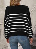 Ladies Striped Crew Neck Knit Sweater E2331 - SWEETKAMA