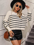 Ladies Striped Crew Neck Knit Sweater E2331 - SWEETKAMA