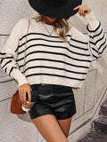 Ladies Striped Crew Neck Knit Sweater E2331 - SWEETKAMA