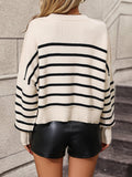 Ladies Striped Crew Neck Knit Sweater E2331 - SWEETKAMA