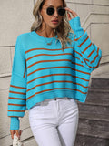 Ladies Striped Crew Neck Knit Sweater E2331 - SWEETKAMA