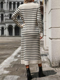 Ladies Striped Crew Neck Sweater Midi Dress E2368 - SWEETKAMA