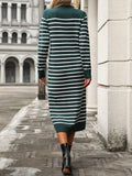 Ladies Striped Crew Neck Sweater Midi Dress E2368 - SWEETKAMA