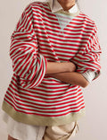 Ladies Striped Crewneck Long Sleeves Sweatshirt SKT536 - SWEETKAMA