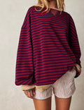 Ladies Striped Crewneck Long Sleeves Sweatshirt SKT536 - SWEETKAMA