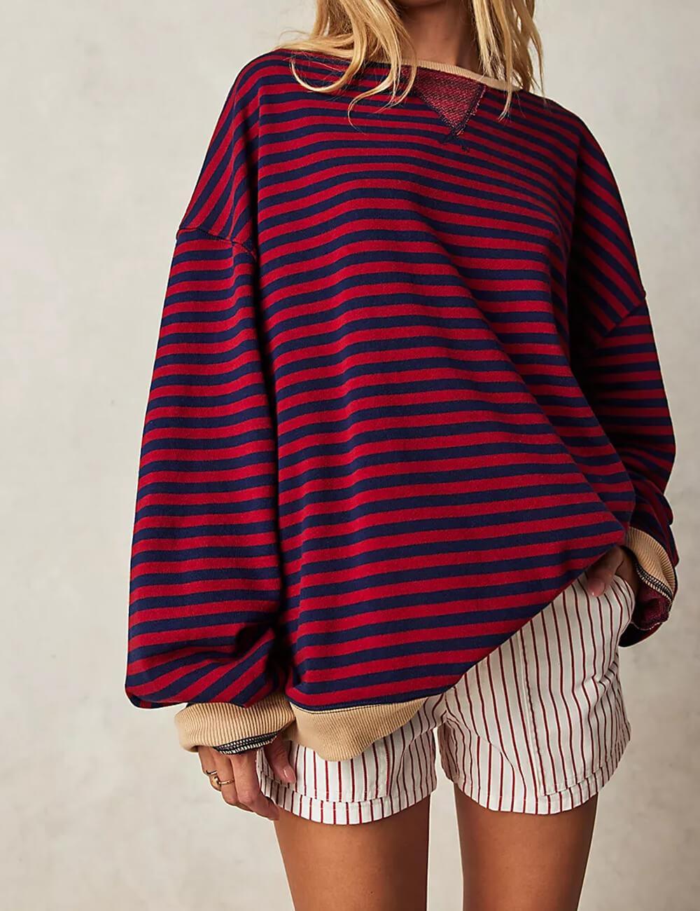 Ladies Striped Crewneck Long Sleeves Sweatshirt SKT536 - SWEETKAMA