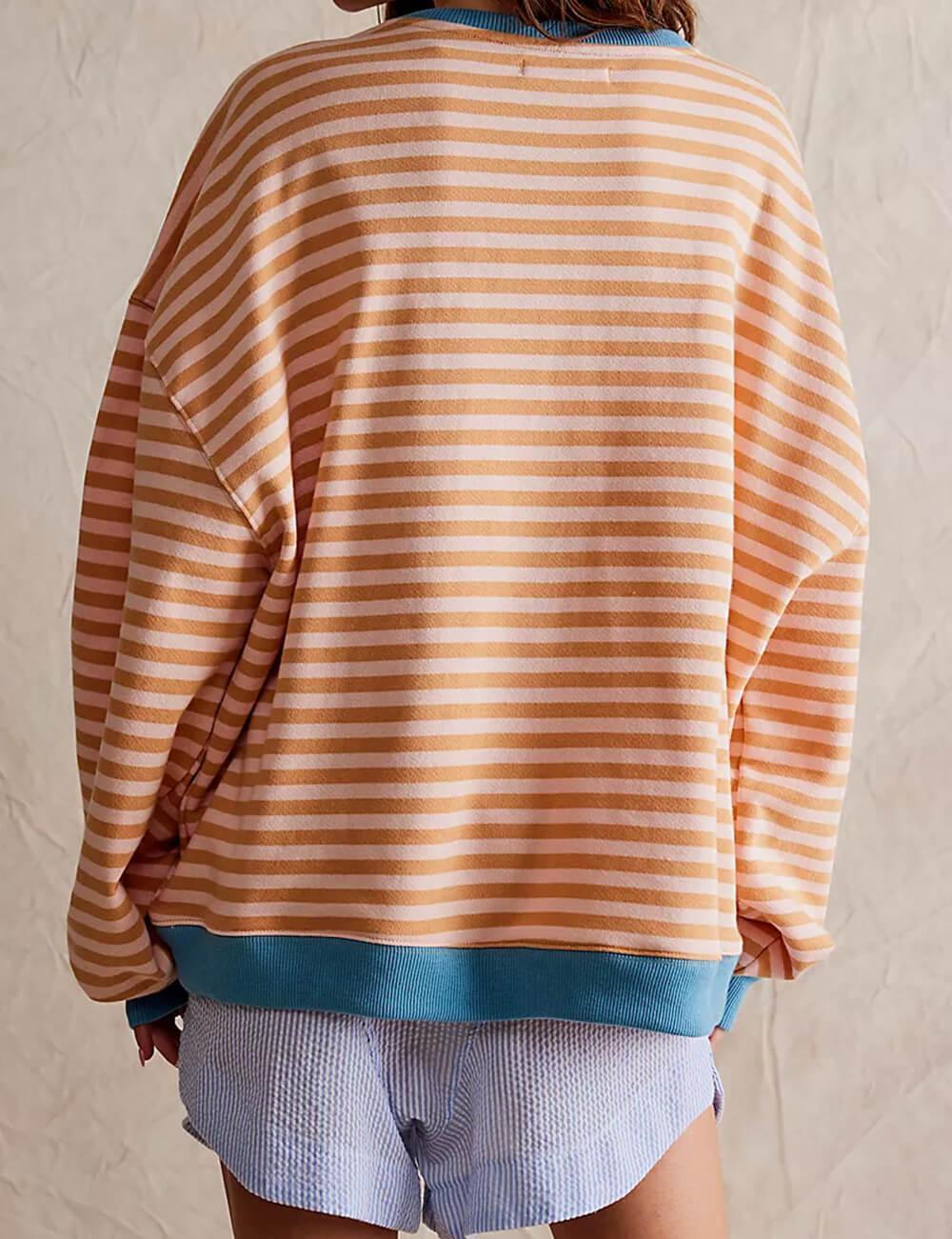 Ladies Striped Crewneck Long Sleeves Sweatshirt SKT536 - SWEETKAMA