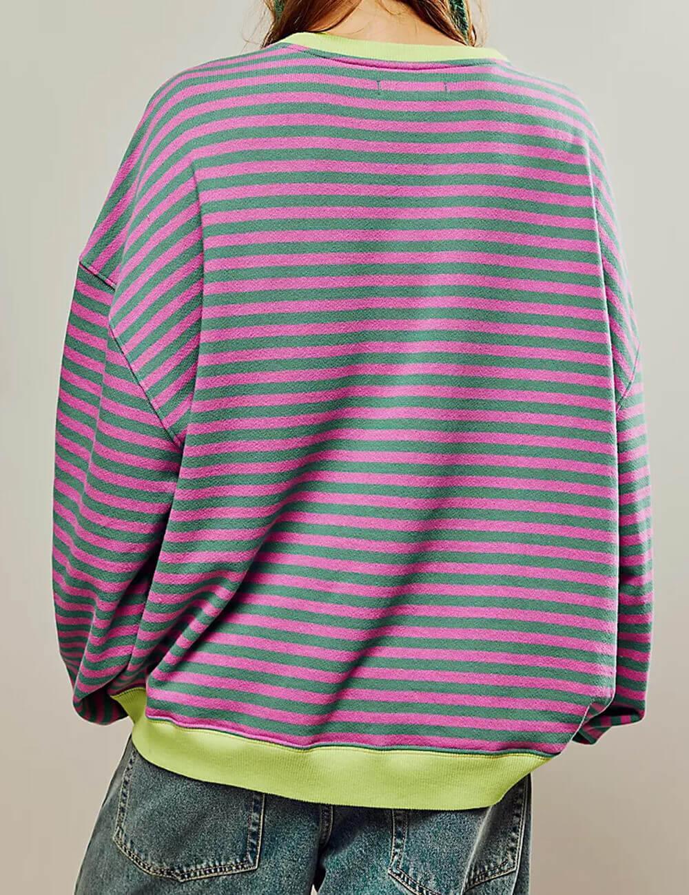 Ladies Striped Crewneck Long Sleeves Sweatshirt SKT536 - SWEETKAMA