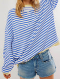 Ladies Striped Crewneck Long Sleeves Sweatshirt SKT536 - SWEETKAMA