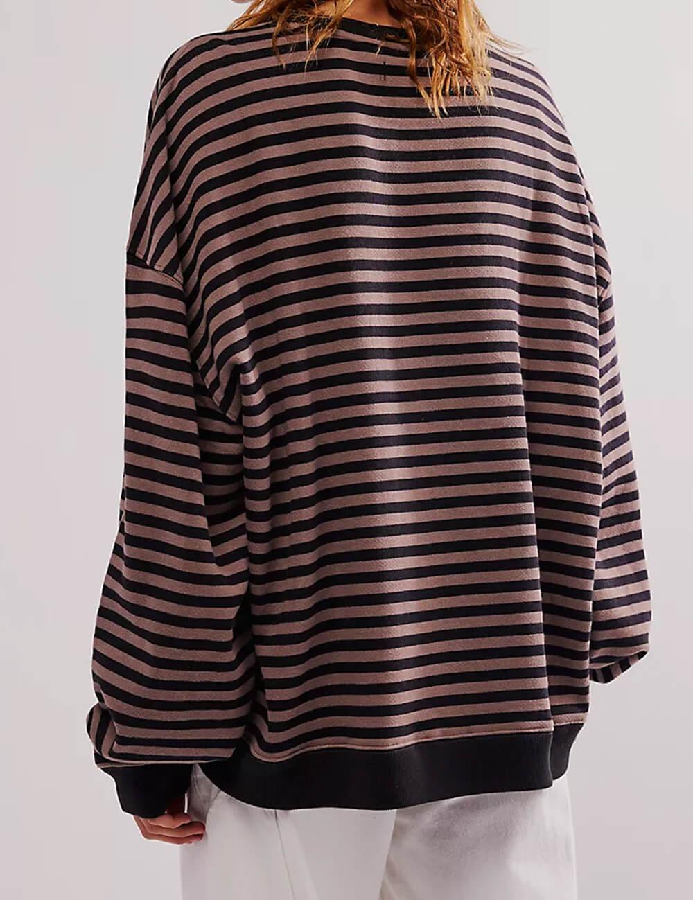 Ladies Striped Crewneck Long Sleeves Sweatshirt SKT536 - SWEETKAMA