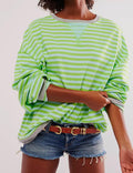 Ladies Striped Crewneck Long Sleeves Sweatshirt SKT536 - SWEETKAMA