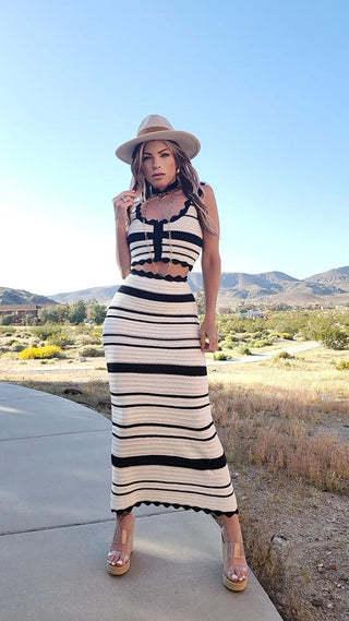 Ladies Striped Knitted Vest and Skirt Set JK54# - SWEETKAMA