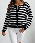 Ladies Striped Pattern Botton Knit Cardigan E2268 - SWEETKAMA