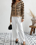 Ladies Striped Pattern Botton Knit Cardigan E2268 - SWEETKAMA