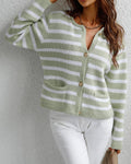 Ladies Striped Pattern Botton Knit Cardigan E2268 - SWEETKAMA