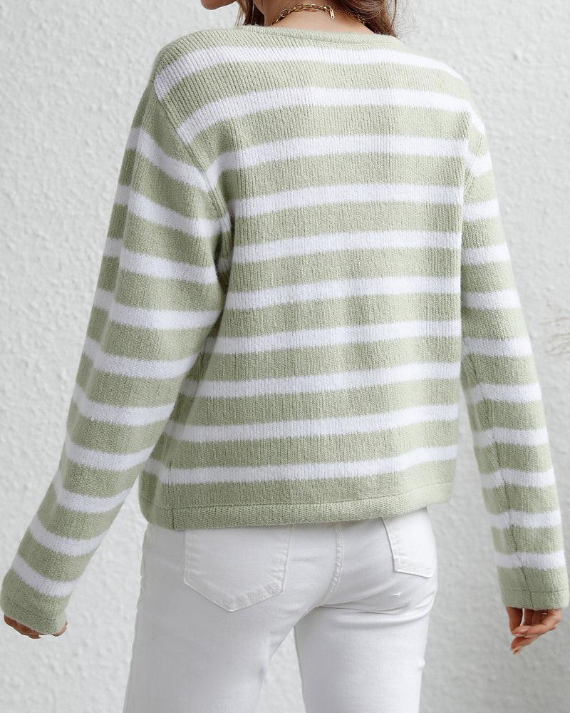 Ladies Striped Pattern Botton Knit Cardigan E2268 - SWEETKAMA