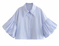 Ladies Striped Puff Sleeves Button Shirt LQ347 - SWEETKAMA