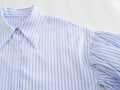 Ladies Striped Puff Sleeves Button Shirt LQ347 - SWEETKAMA