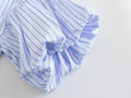 Ladies Striped Puff Sleeves Button Shirt LQ347 - SWEETKAMA