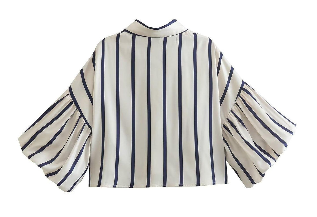 Ladies Striped Puff Sleeves Button Shirt SP068 - SWEETKAMA