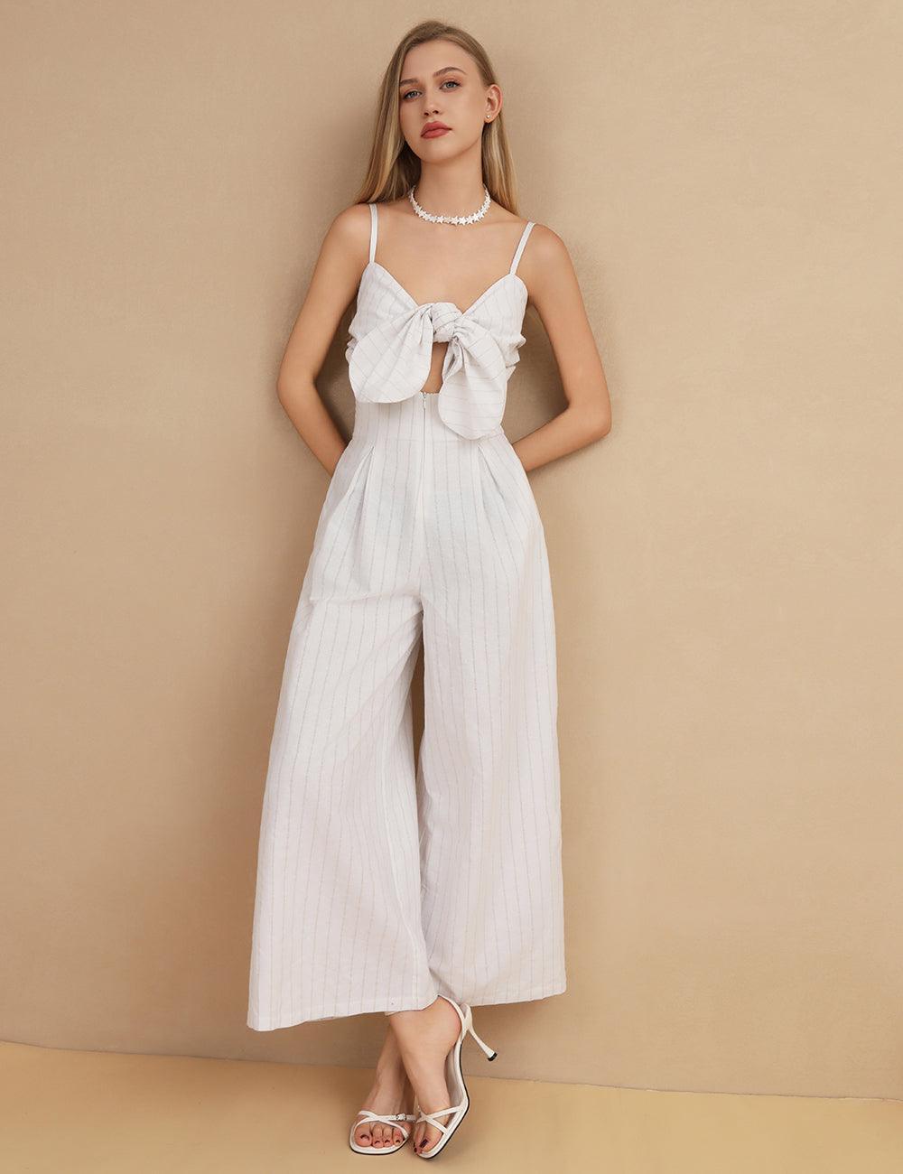 Ladies Striped Tie-Front Jumpsuit SKJ427 - SWEETKAMA