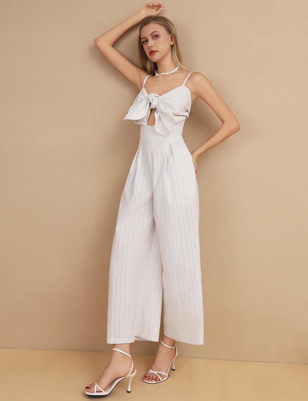 Ladies Striped Tie-Front Jumpsuit SKJ427 - SWEETKAMA