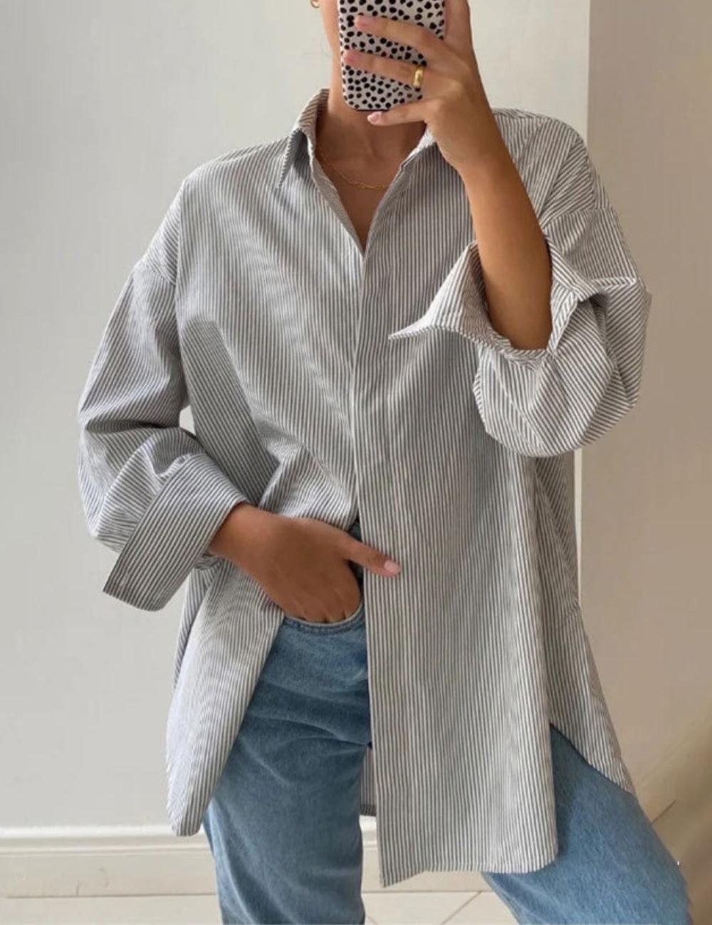 Ladies Striped Turndown Collar Shirt CY0034 - SWEETKAMA