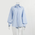 Ladies Striped Turndown Collar Shirt CY0034 - SWEETKAMA