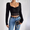 Ladies Sweetheart Neck Lace Trim Crop Top 5041# - SWEETKAMA