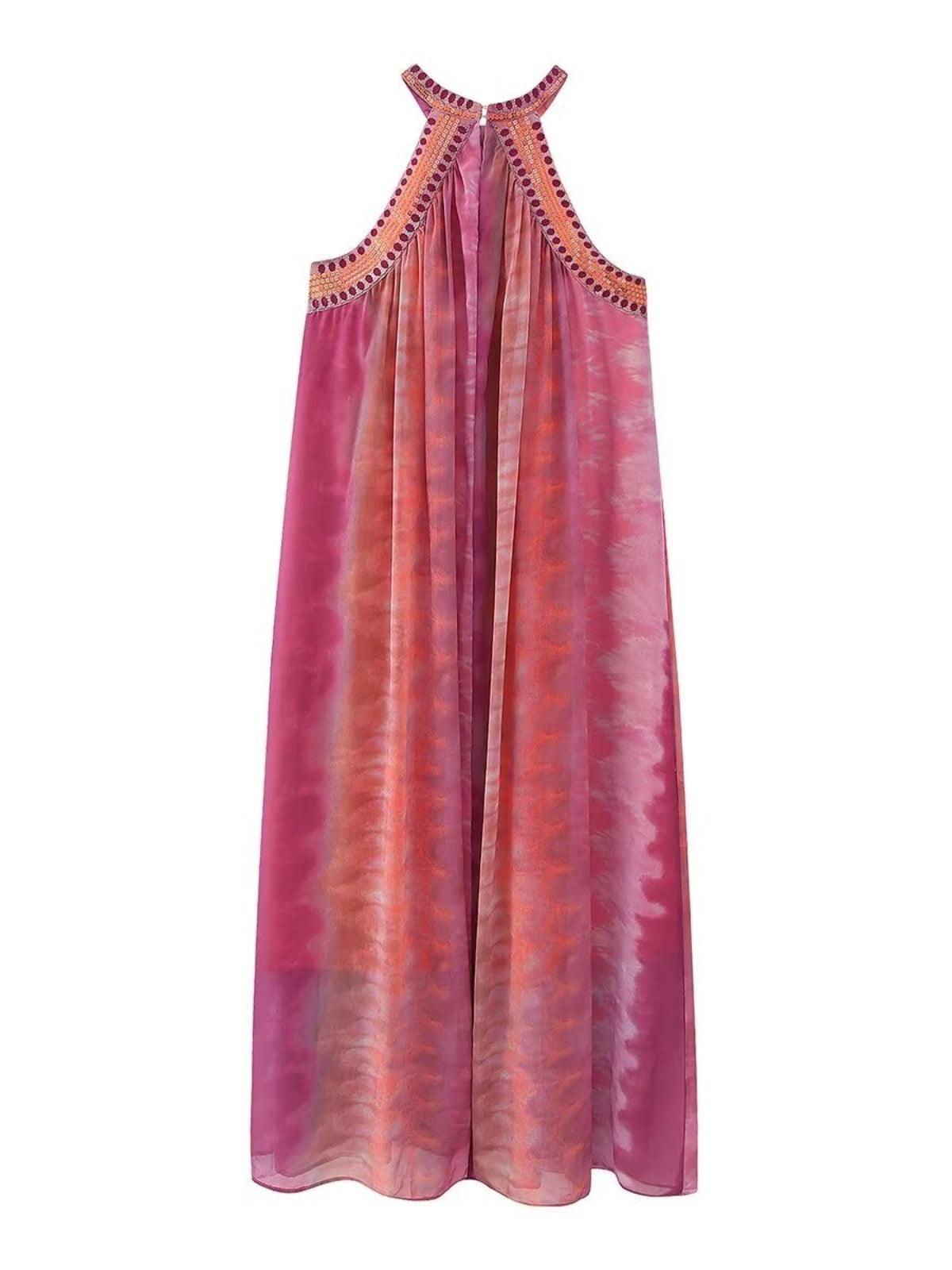 Ladies Tie-Dye Sleeves Midi Dress 5249 - SWEETKAMA