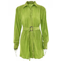 Ladies Turn-Down Collar Pleated Shirt Dress FD9437 - SWEETKAMA