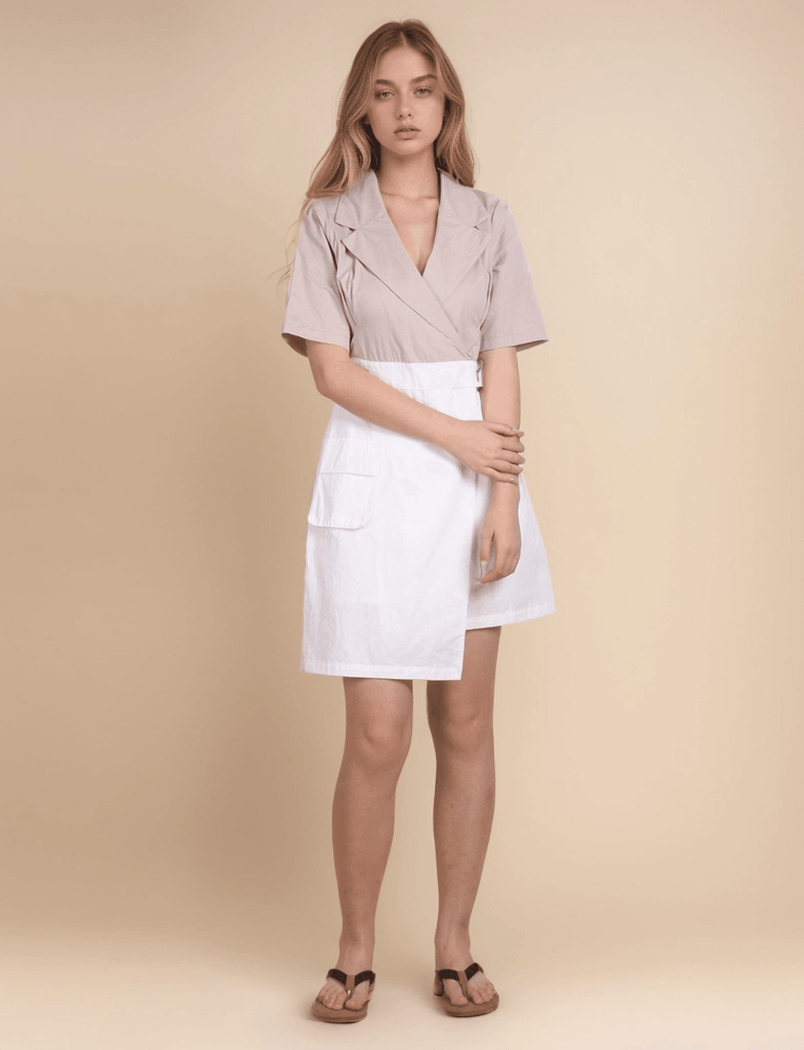 Ladies Turndown Collar Belted Mini Dress SKD460 - SWEETKAMA