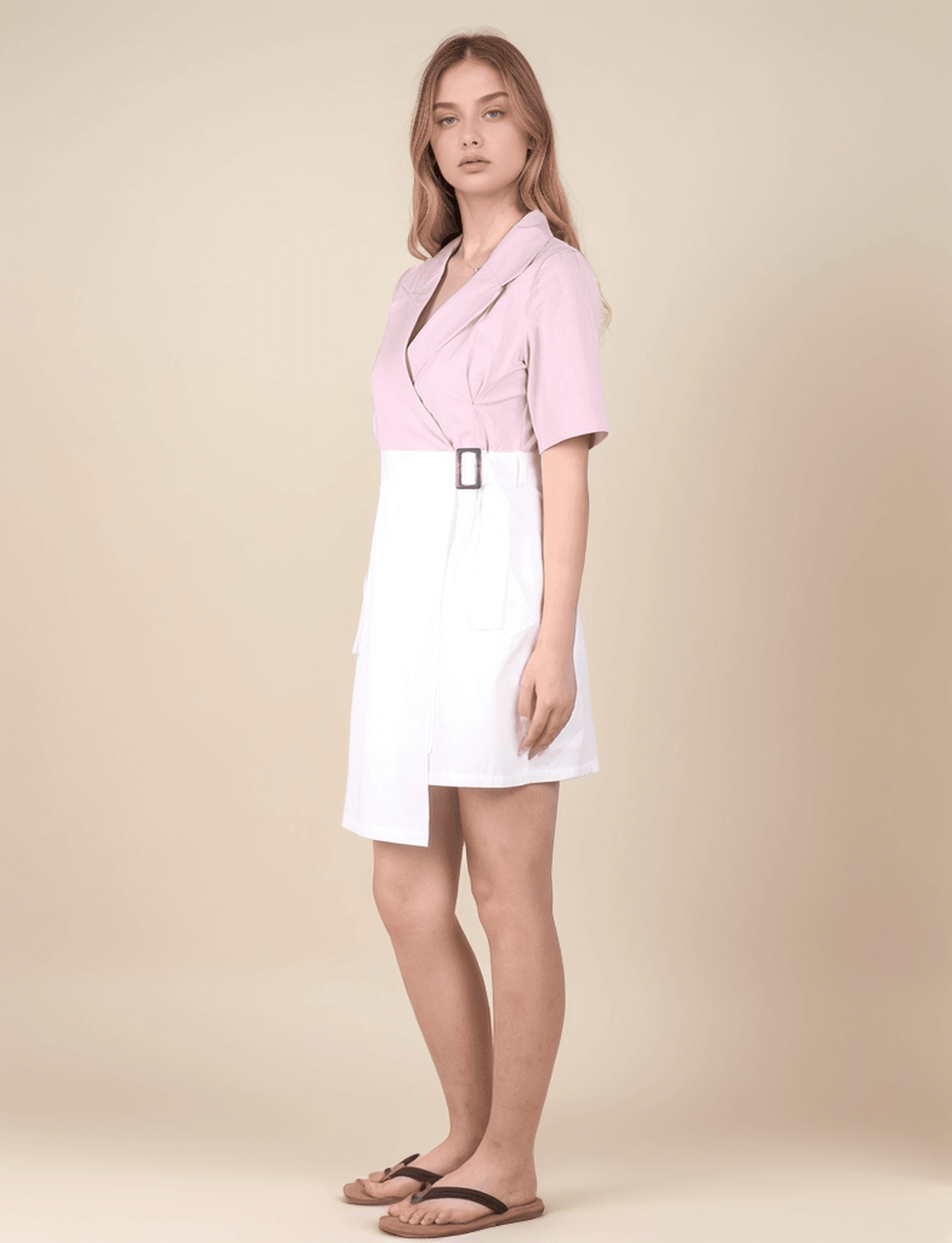 Ladies Turndown Collar Belted Mini Dress SKD460 - SWEETKAMA