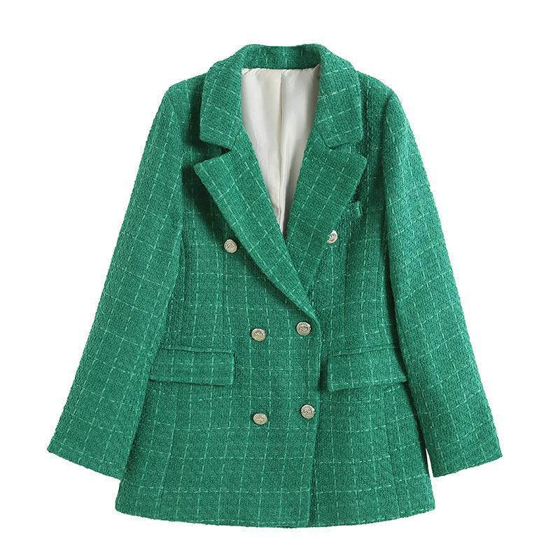 Ladies Tweed Blazers Turndown Collar Suit Coat K2 - SWEETKAMA