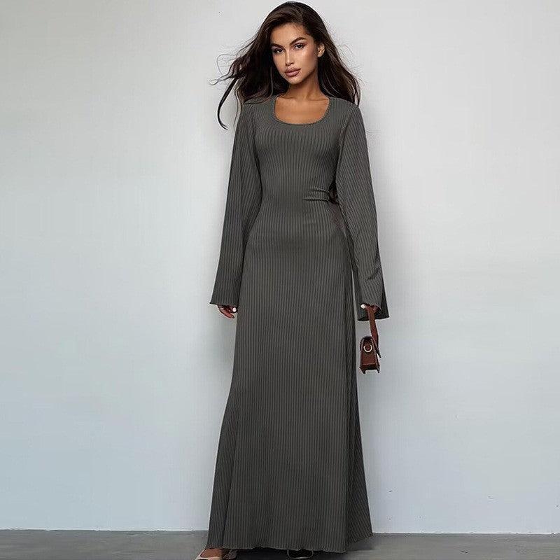 Ladies U Neck Bell Sleeves Maxi Dress 8858 - SWEETKAMA