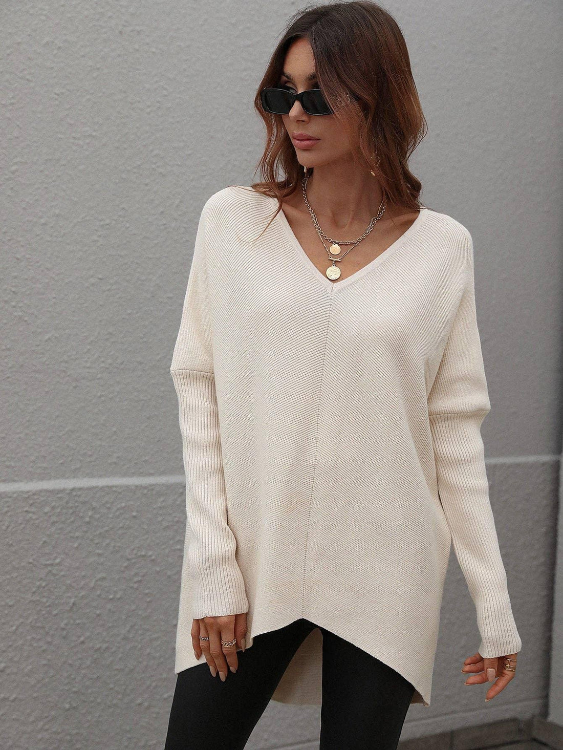 Ladies V-Neck Daily Loose Sweater E2250 - SWEETKAMA