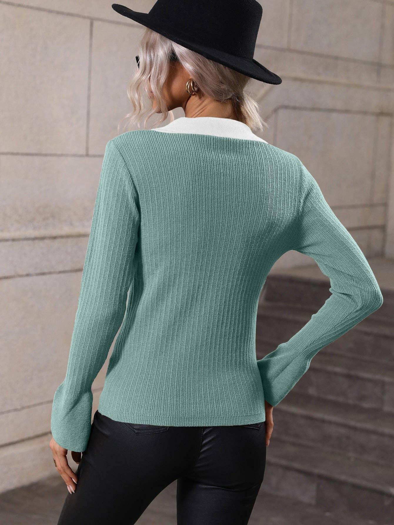 Ladies V-Neck Daily Loose Sweater E2282 - SWEETKAMA