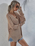 Ladies V Neck Long Sleeves Knit Sweater E2117 - SWEETKAMA