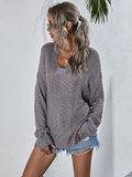 Ladies V Neck Long Sleeves Knit Sweater E2117 - SWEETKAMA