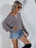 Ladies V Neck Long Sleeves Knit Sweater E2117 - SWEETKAMA