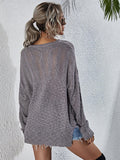 Ladies V Neck Long Sleeves Knit Sweater E2117 - SWEETKAMA