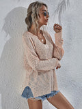 Ladies V Neck Long Sleeves Knit Sweater E2117 - SWEETKAMA