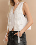 Ladies V-Neck White Zipper Crop Vest SKT409 - SWEETKAMA